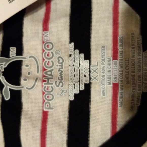 Womens pochacco tshirt crop XXL 19 long 22 armpit to armpit  striped - Picture 4 of 4